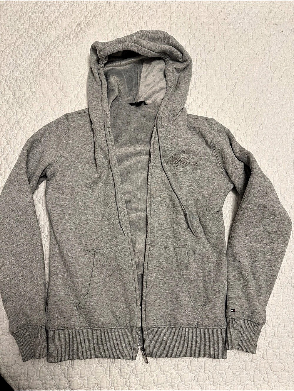Tommy Hilfiger Faux-Fur Lined Logo Zip Hoodie Gray XS